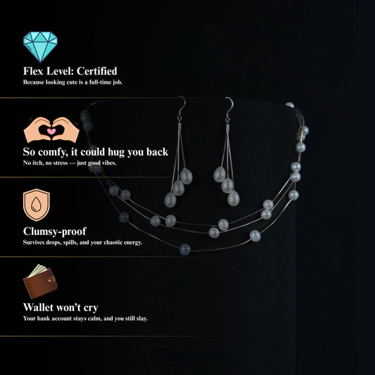 Floating Pearl Symphony by Zyrene – Premium Multi-Layer Pearl Necklace Set | Timeless Elegance | For Gifting & Glam Nights | Lifetime Plating | 6-Month Warranty