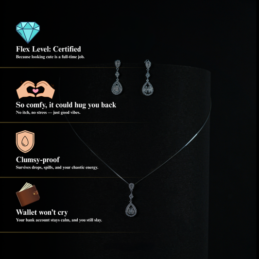 TearDrop Royale by Zyrene – 925 Silver Necklace Set | Premium Plating + 6 Months Warranty | Elegant Statement Gift for Her