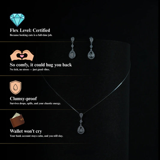 TearDrop Royale by Zyrene – 925 Silver Necklace Set | Premium Plating + 6 Months Warranty | Elegant Statement Gift for Her