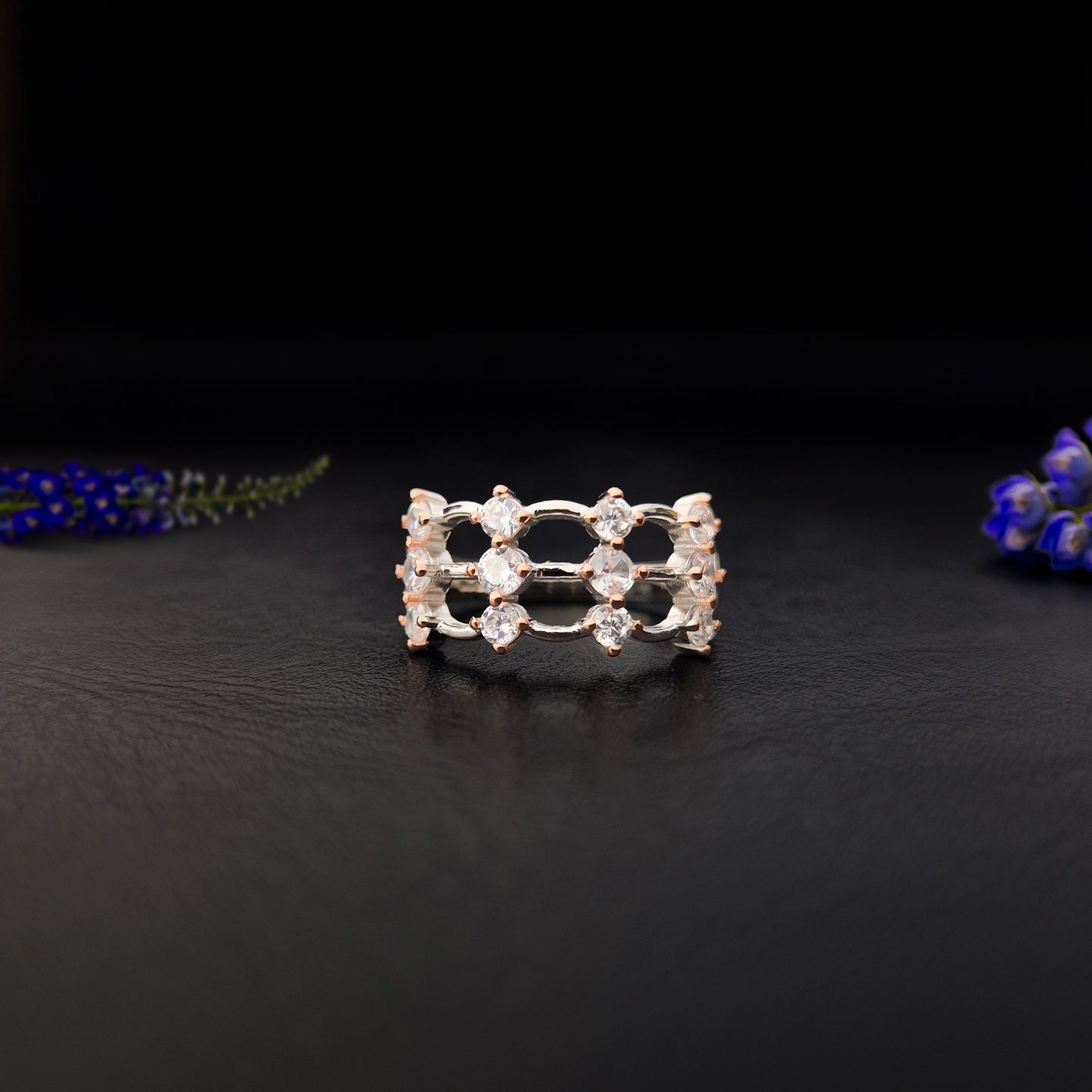 Lucida™ by Zyrene – 925 Sterling Silver Grid Ring | Dual-Tone Luxury Finish | Premium Lifetime Plating & 6-Month Warranty Included