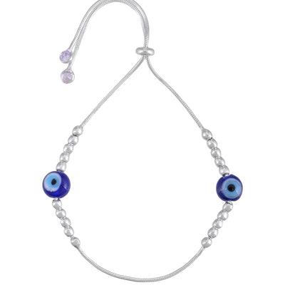 Oceyana™ by Zyrene – Twin Evil Eye Protection Bracelet | Adjustable Fit | Premium Silver Beads | Everyday Safeguard Charm