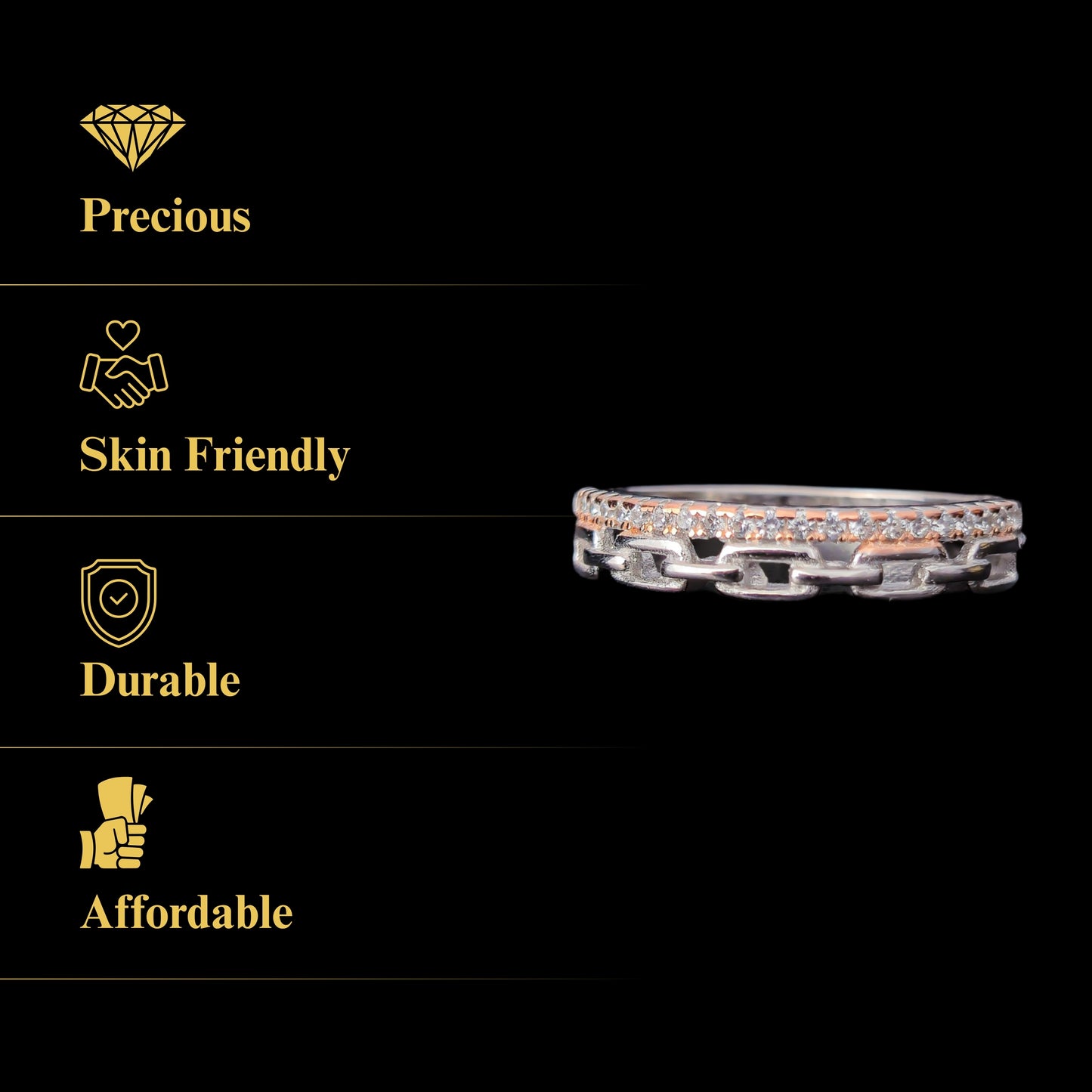 Catenara™ by Zyrene – Chain-Link Glam Band | Dual-Tone 925 Silver | Premium Lifetime Plating & 6-Month Warranty Included