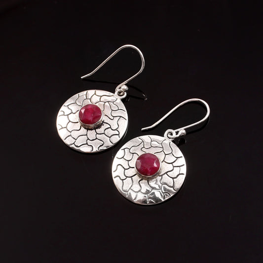 Ciréa™ Crimson Disc Earrings | Vintage Silver Finish | Soft Power Statement