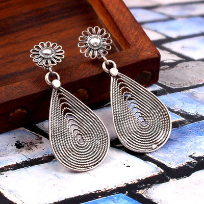 Zyrene Whisper Petal™ Drop Earrings – Antique Silver Finish | Vintage-Inspired Teardrop Earrings for Women | Elegant Gift for Her