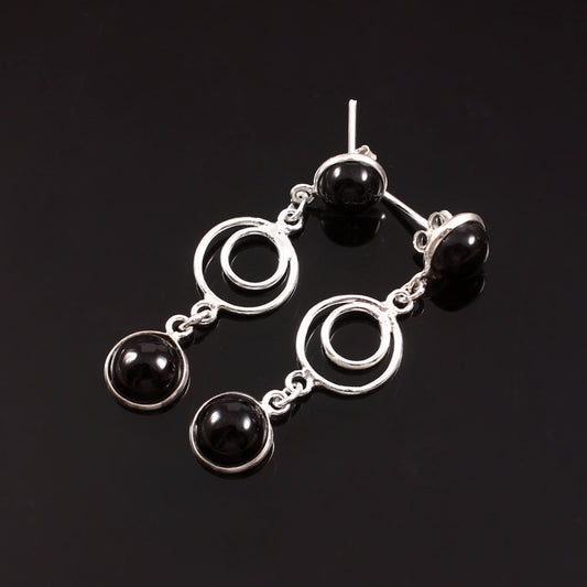 Veya™ Black Onyx Minimal Drop Earrings | Sterling Silver | Old Soul Minimalism | Meaningful Gift for Her