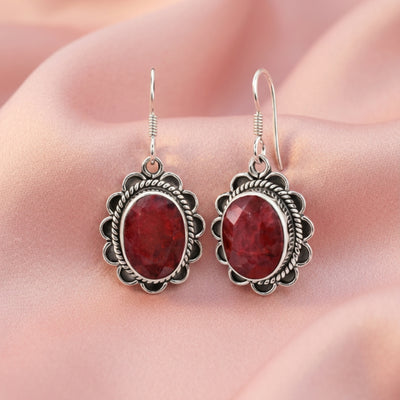 Ruva™ Vintage Crimson Drop Earrings | Sterling Silver | Old Soul Passion | Meaningful Gift for Her
