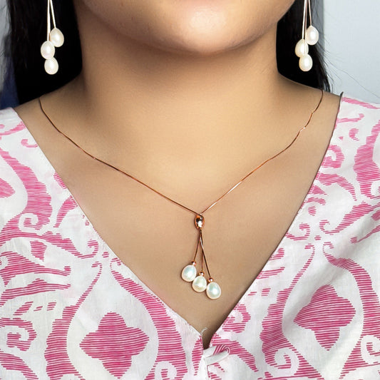Seresa™ by Zyrene – Rose-Gold Pearl Drop Pendant Set | Elegant Minimalist Design