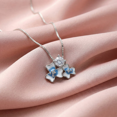 Aurelia™ by Zyrene – Blue Blossom Necklace | Enamel Floral Pendant | 925 Sterling Silver | Soft Dreamy Aesthetic