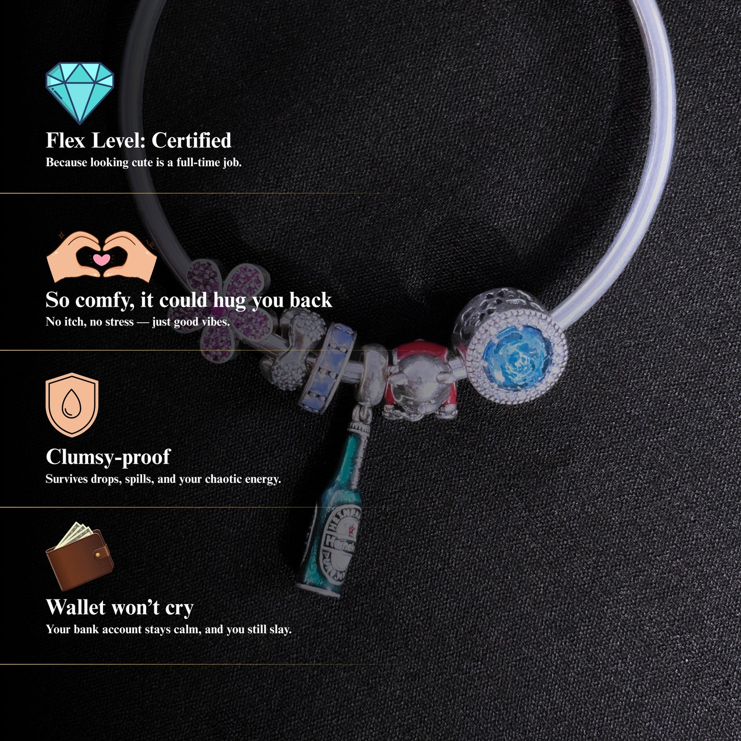 Jhakaas by Zyrene – 925 Silver Funky Charm Bracelet | Premium Plating + 6 Months Warranty | Bold Daily Wear & Quirky Gifts