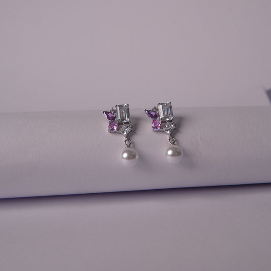 Amethysté Pearl™ by Zyrene – Pearl & Amethyst Crystal Dangle Earrings | Soft Luxe Design | Everyday Glow