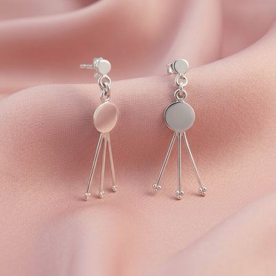 Zyrene Moon Drift™ Drop Earrings – Silver Tone | Minimal Pearl Dangle Earrings for Women | Elegant Everyday Jewelry