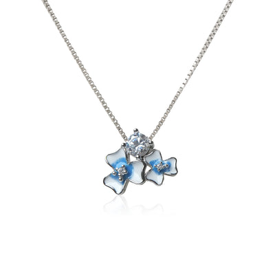 Aurelia™ by Zyrene – Blue Blossom Necklace | Enamel Floral Pendant | 925 Sterling Silver | Soft Dreamy Aesthetic