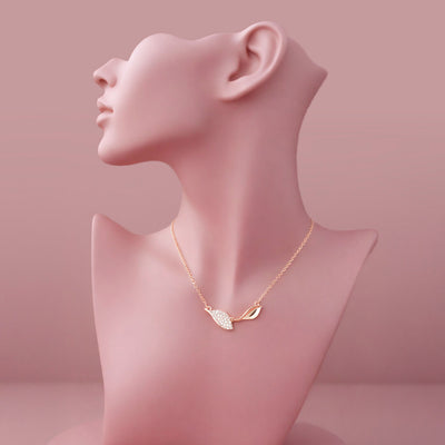 Veloria™ by Zyrene – Twin Leaf Rose-Gold Necklace | Minimal Sparkle Pendant | 925 Sterling Silver | Everyday Luxe