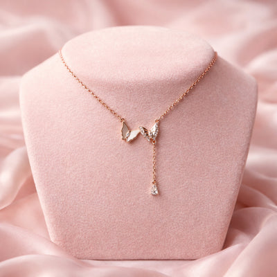 Papilloné™ by Zyrene – Crystal Butterfly Necklace | Rose-Gold Luxe | 925 Sterling Silver | Soft-Girl Elegance