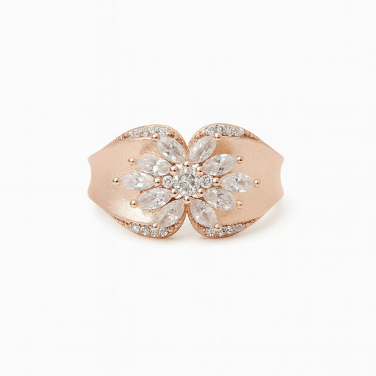 Rosava™ by Zyrene – Rose-Gold Floral Cluster Ring | 925 Sterling Silver | Lifetime Plating & 6-Month Warranty