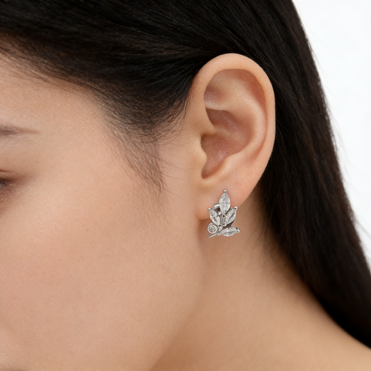 Aarohi™ Floral Leaf Stud Earrings by Zyrene — 925 Silver Earrings