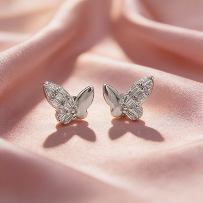 Alina™ Crystal Wing Butterfly Stud Earrings by Zyrene — 925 Silver Earrings