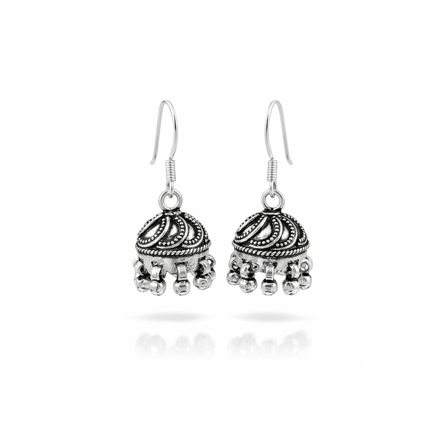 Zyrene Jingle Bloom™ Earrings – Silver Tone | Mini Dome Jhumka Earrings with Soft Dangle | Everyday Ethnic Charm