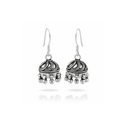 Zyrene Jingle Bloom™ Earrings – Silver Tone | Mini Dome Jhumka Earrings with Soft Dangle | Everyday Ethnic Charm