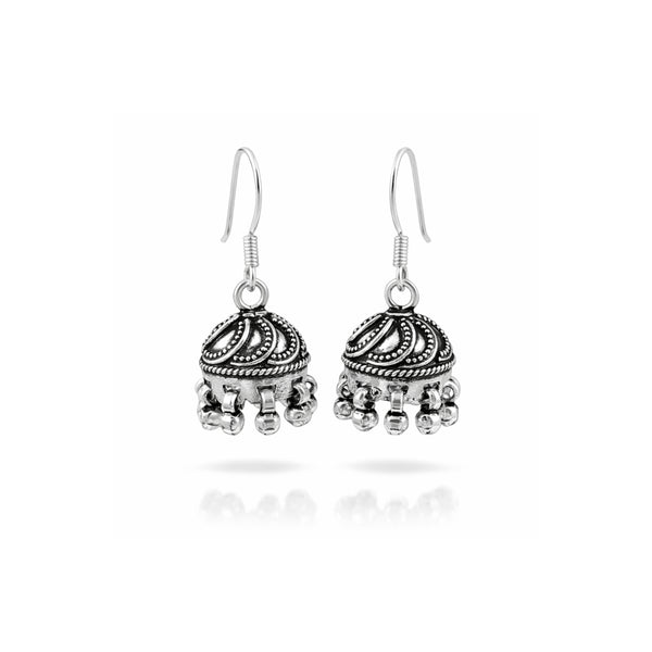 Zyrene Jingle Bloom™ Earrings – Silver Tone | Mini Dome Jhumka Earrings with Soft Dangle | Everyday Ethnic Charm