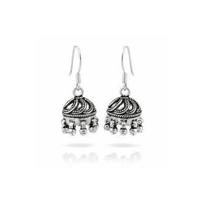 Zyrene Jingle Bloom™ Earrings – Silver Tone | Mini Dome Jhumka Earrings with Soft Dangle | Everyday Ethnic Charm