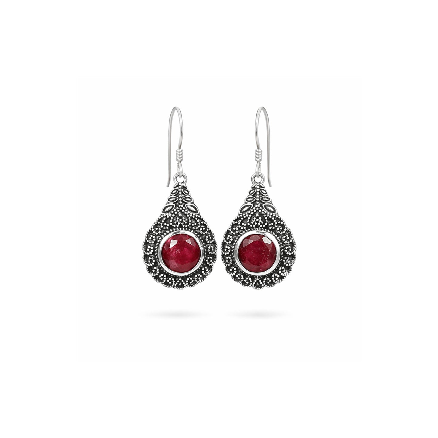 Roséra™ Crimson Teardrop Earrings | Vintage Silver Finish | Soft Romance Statement