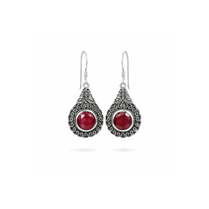 Roséra™ Crimson Teardrop Earrings | Vintage Silver Finish | Soft Romance Statement