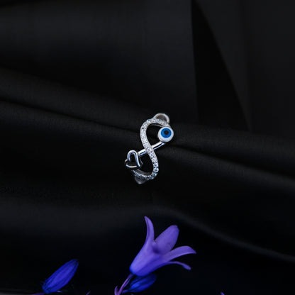 Amora™ by Zyrene – Evil Eye & Heart Crossover Ring | 925 Sterling Silver | Sparkle + Safeguard Vibes | Premium Lifetime Plating & 6-Month Warranty Included
