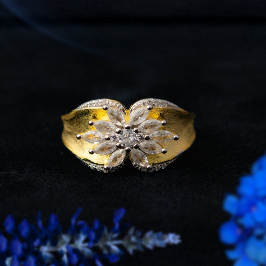 Aurelia™ by Zyrene – Gold-Tone Floral Cluster Ring | 925 Sterling Silver | Lifetime Plating & 6-Month Warranty