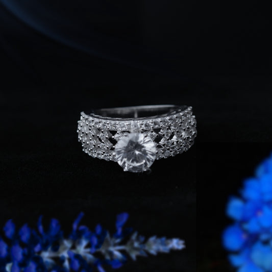 Lustara™ by Zyrene – Pavé Grandeur Solitaire Ring | 925 Sterling Silver | Lifetime Plating & 6-Month Warranty