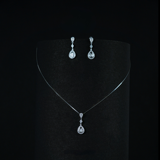 TearDrop Royale by Zyrene – 925 Silver Necklace Set | Premium Plating + 6 Months Warranty | Elegant Statement Gift for Her