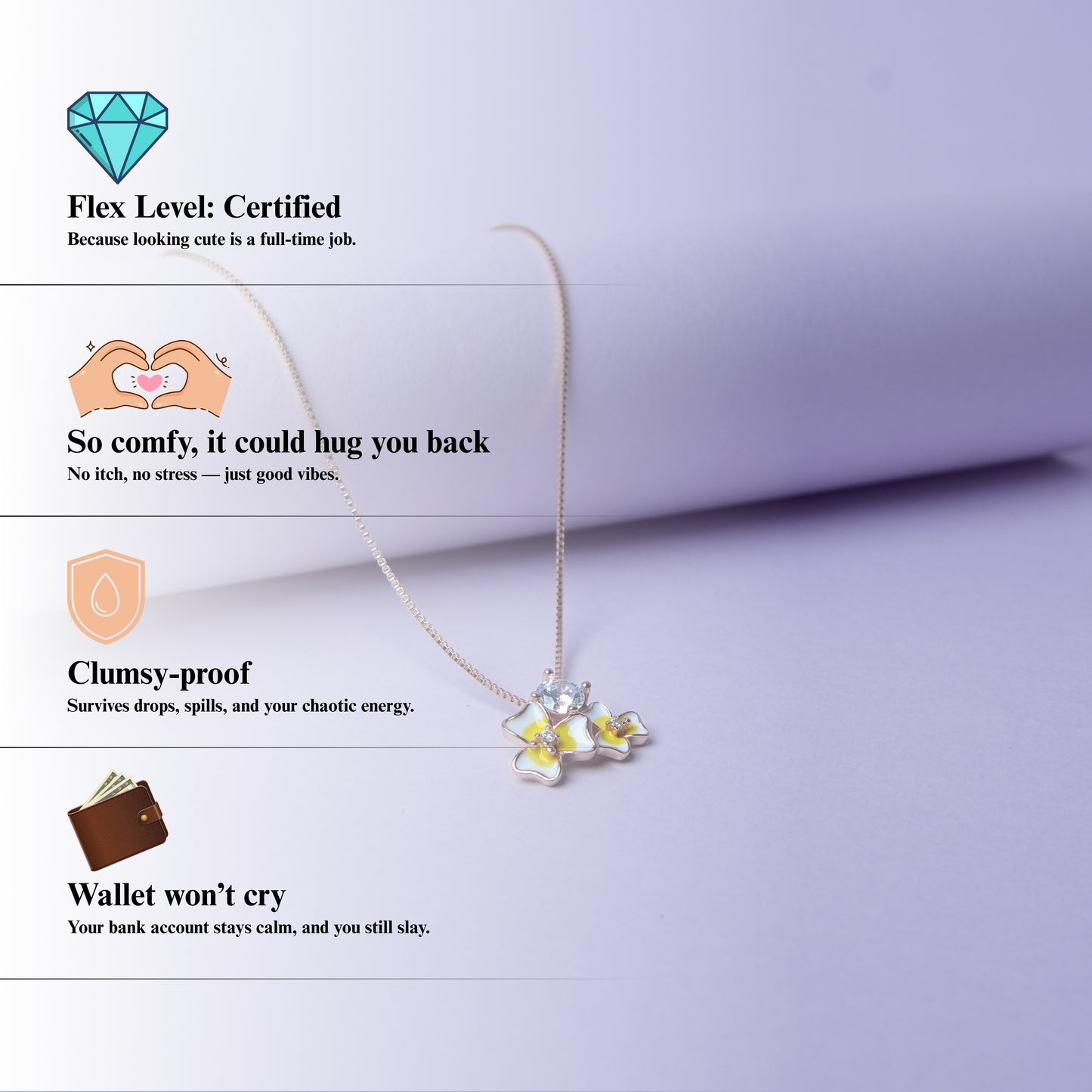 Solara™ by Zyrene – Sunny Blossom Pendant | 18K Rose-Gold Finish | Crystal Centrepiece | Everyday Glow