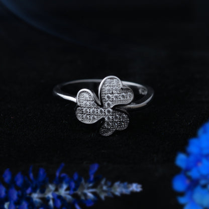 Clovera™ by Zyrene – Pavé Four-Leaf Clover Ring | 925 Sterling Silver | Lifetime Plating & 6-Month Warranty
