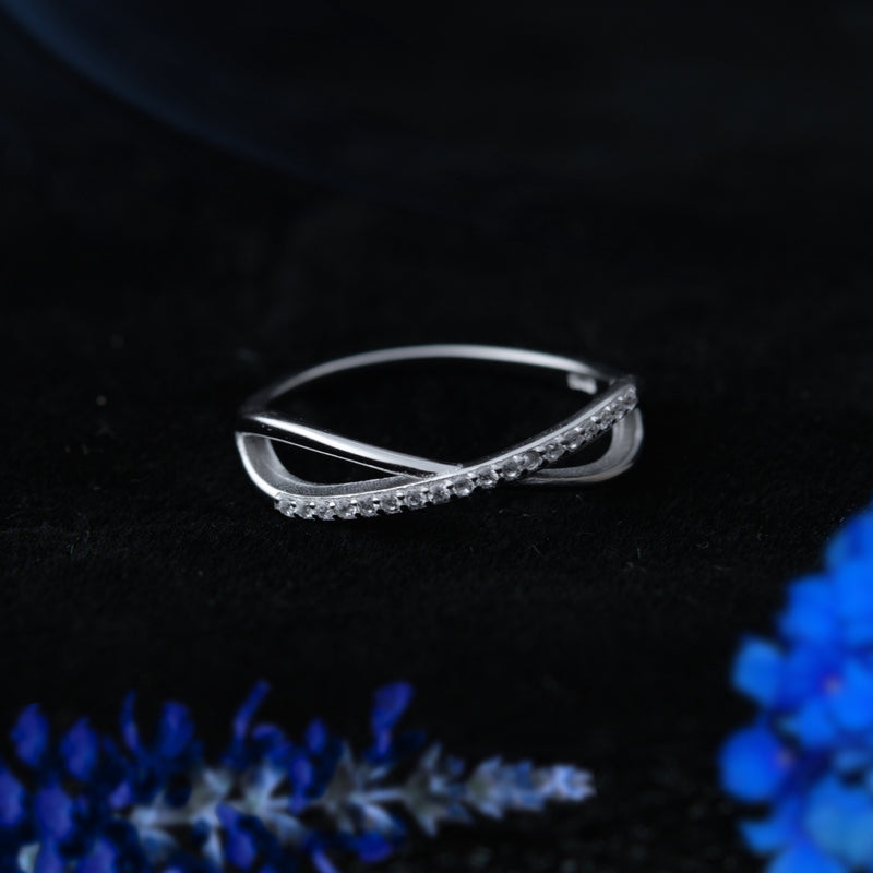 Crysta™ by Zyrene – Criss-Cross Silver Band | 925 Sterling Silver | Lifetime Plating & 6-Month Warranty