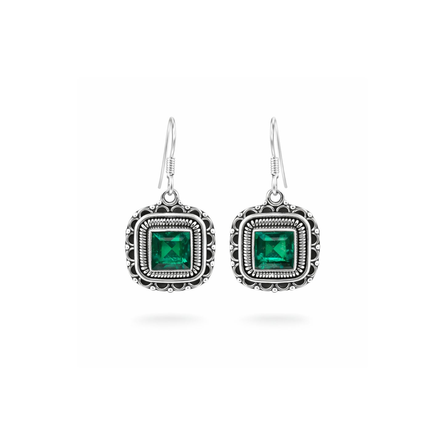Elowen™ Vintage Emerald Frame Earrings | Sterling Silver | Old Soul Glow | Meaningful Gift for Her