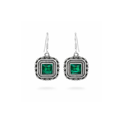 Elowen™ Vintage Emerald Frame Earrings | Sterling Silver | Old Soul Glow | Meaningful Gift for Her