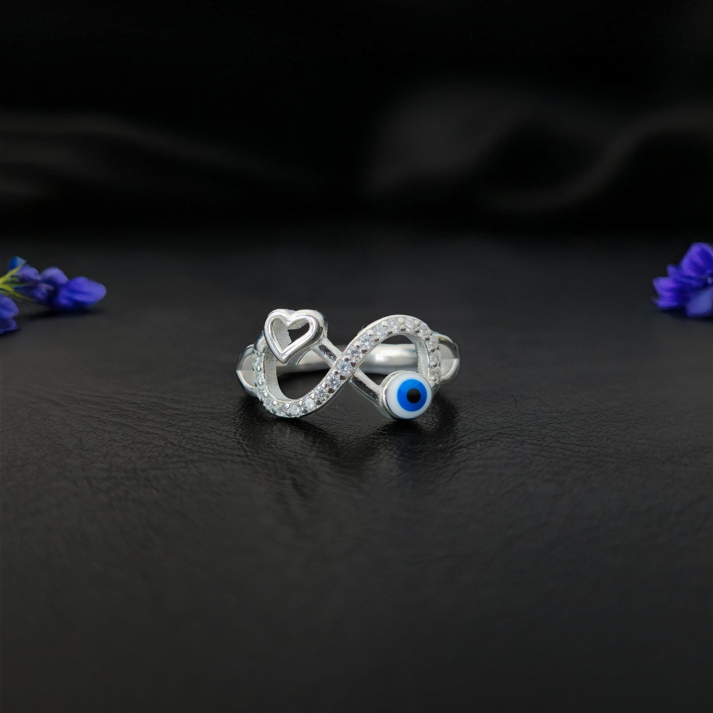 Amora™ by Zyrene – Evil Eye & Heart Crossover Ring | 925 Sterling Silver | Sparkle + Safeguard Vibes | Premium Lifetime Plating & 6-Month Warranty Included