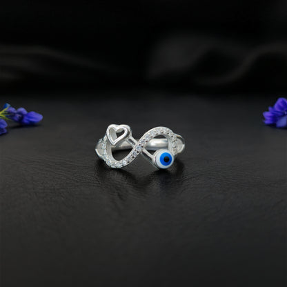 Amora™ by Zyrene – Evil Eye & Heart Crossover Ring | 925 Sterling Silver | Sparkle + Safeguard Vibes | Premium Lifetime Plating & 6-Month Warranty Included