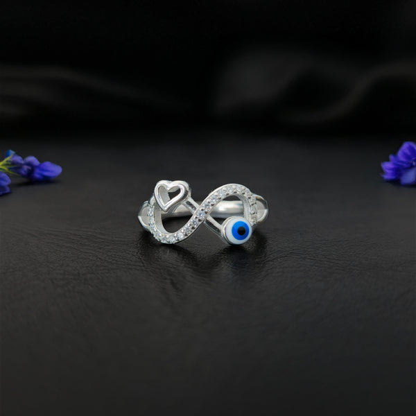 Amora™ by Zyrene – Evil Eye & Heart Crossover Ring | 925 Sterling Silver | Sparkle + Safeguard Vibes | Premium Lifetime Plating & 6-Month Warranty Included