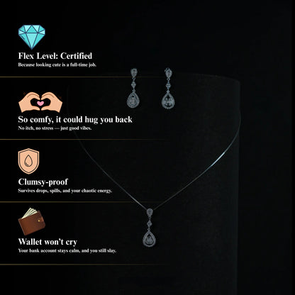TearDrop Royale by Zyrene – 925 Silver Necklace Set | Premium Plating + 6 Months Warranty | Elegant Statement Gift for Her