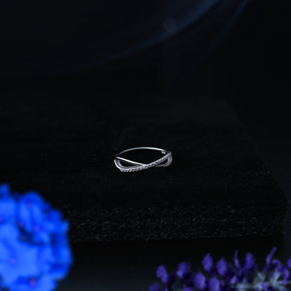 Crysta™ by Zyrene – Criss-Cross Silver Band | 925 Sterling Silver | Lifetime Plating & 6-Month Warranty