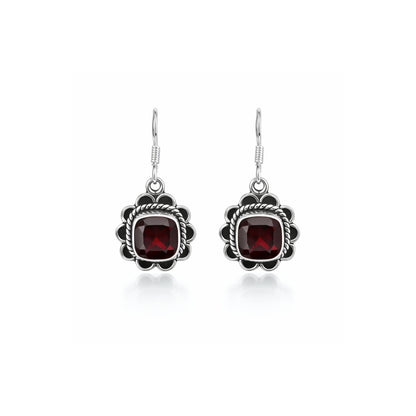 Roselle™ Vintage Garnet Bloom Earrings | Sterling Silver | Old Soul Glow | Thoughtful Gift for Her