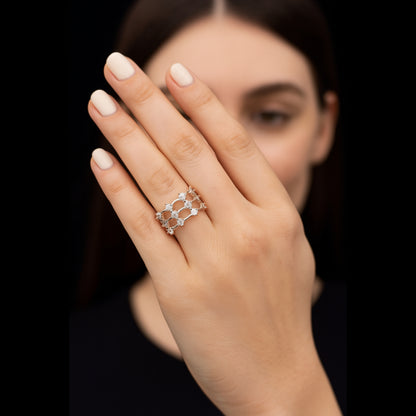 Lucida™ by Zyrene – 925 Sterling Silver Grid Ring | Dual-Tone Luxury Finish | Premium Lifetime Plating & 6-Month Warranty Included