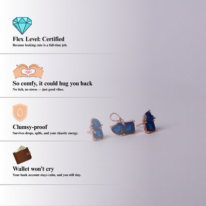 Royale Bleu™ by Zyrene – Sapphire Princess Pendant & Earrings Set | 18K Rose Gold Finish | Luxe Evening Glow