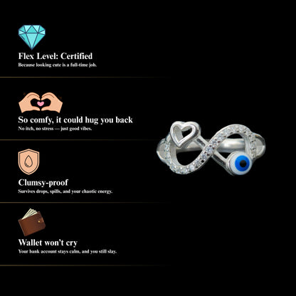 Amora™ by Zyrene – Evil Eye & Heart Crossover Ring | 925 Sterling Silver | Sparkle + Safeguard Vibes | Premium Lifetime Plating & 6-Month Warranty Included