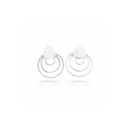 Zyrene Orbit Muse™ Stud Earrings – Silver Tone | Minimal Double Circle Earrings for Women | Everyday Modern Jewelry