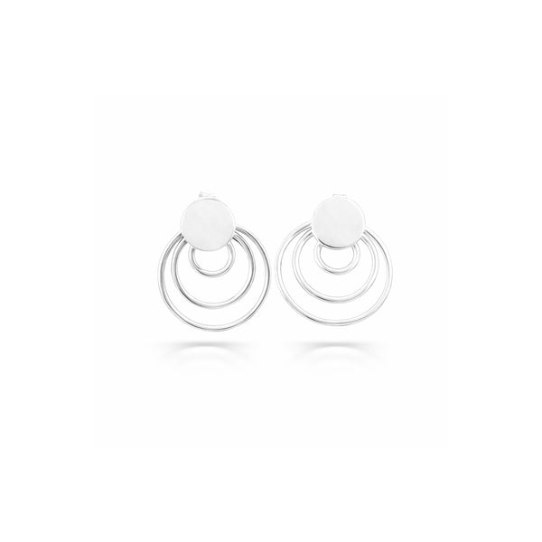 Zyrene Orbit Muse™ Stud Earrings – Silver Tone | Minimal Double Circle Earrings for Women | Everyday Modern Jewelry