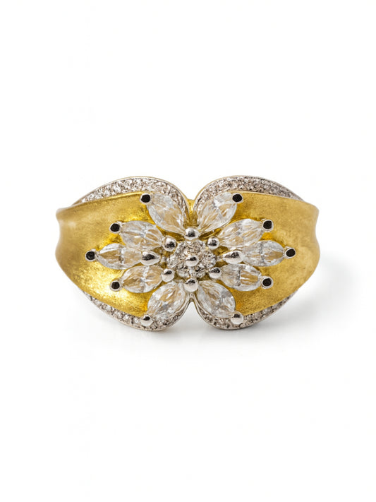 Aurelia™ by Zyrene – Gold-Tone Floral Cluster Ring | 925 Sterling Silver | Lifetime Plating & 6-Month Warranty