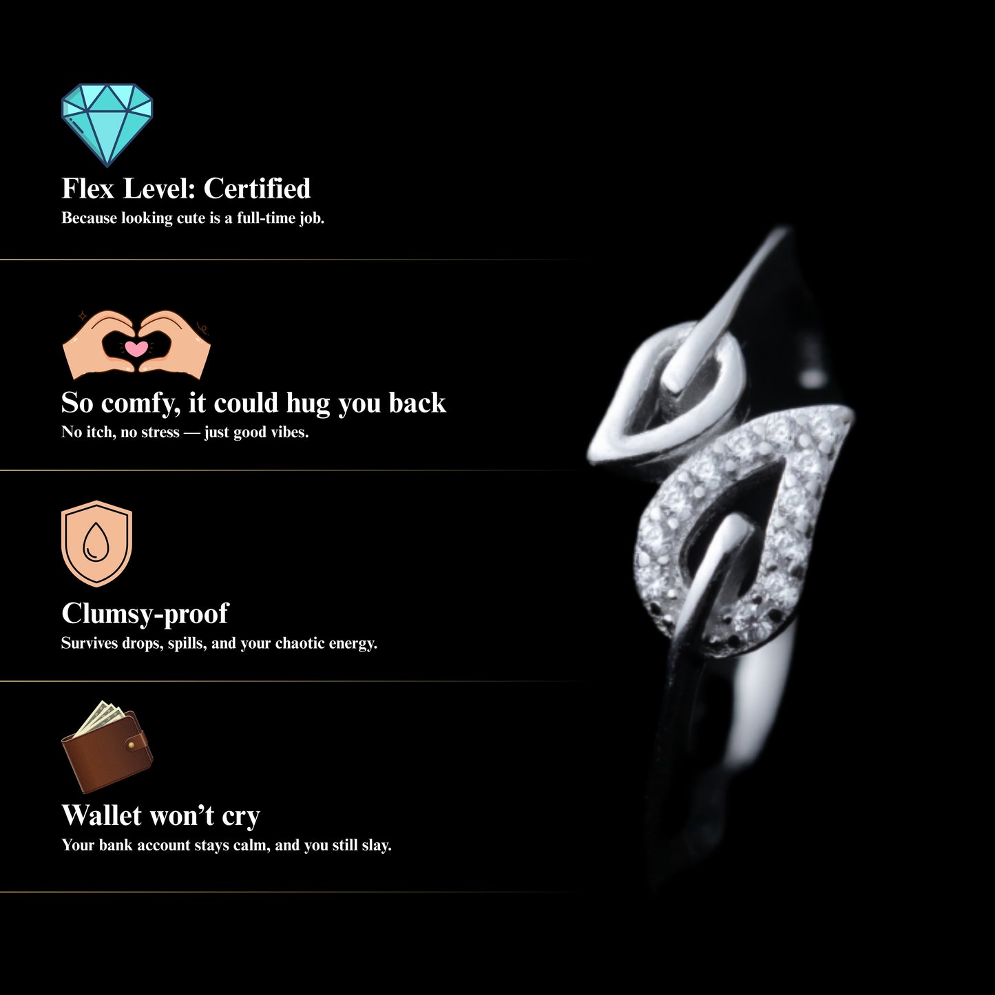 Leafora™ by Zyrene – Twin Leaf Wrap Ring | 925 Sterling Silver | Lifetime Plating & 6-Month Warranty