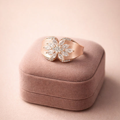 Rosava™ by Zyrene – Rose-Gold Floral Cluster Ring | 925 Sterling Silver | Lifetime Plating & 6-Month Warranty
